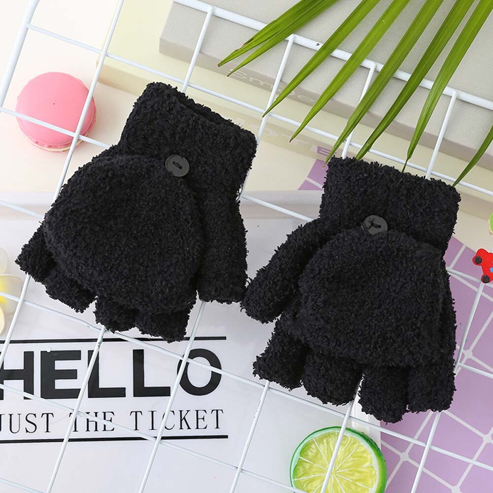 Kids Coral Fleece Dikker Half Vinger Flap Baby Handschoenen Winter Warm Houden Kinderen Kids Handschoenen Zachte Handschoenen Opvouwbare Wanten