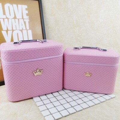 Vrouwenkroon grote capaciteit make-up organizer draagbaar beroep cosmetische tas schoonheidsborstel opslag was toiletartikelen: 2 stuks roze