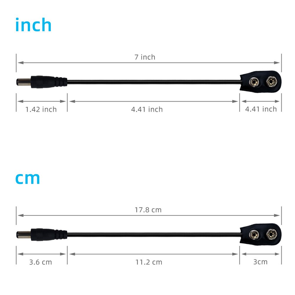 9V Battery Clip Connector Converter Center Negative Power Supply Cable for Guitar Effect Pedal