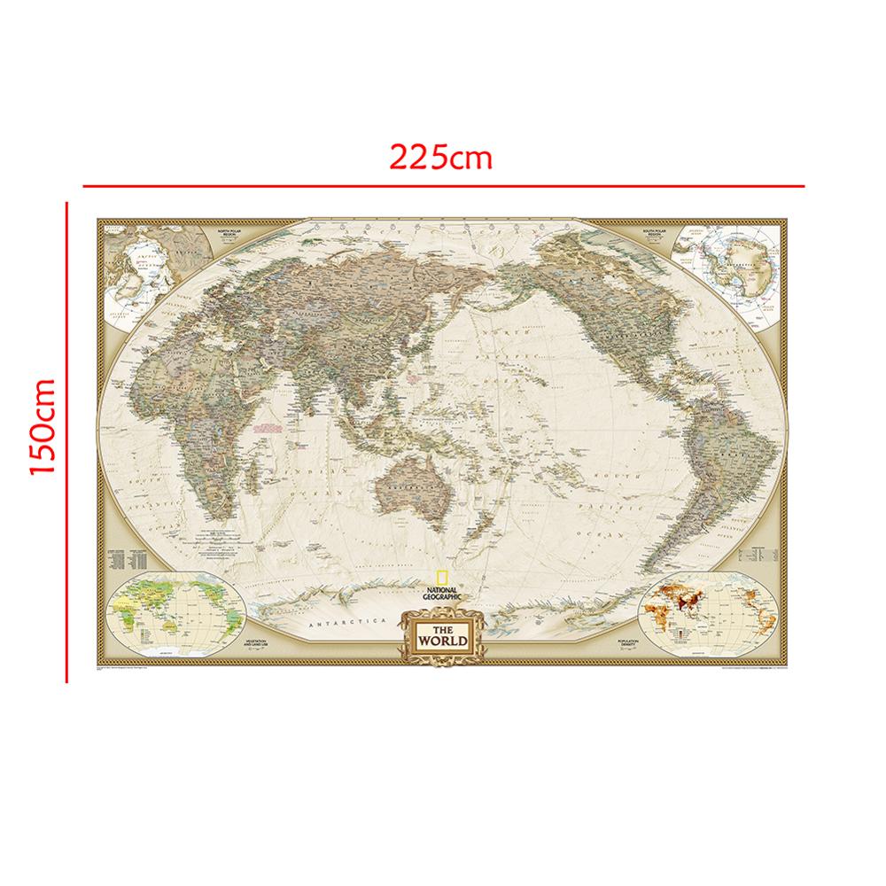 Mapa físico del mundo de 150x225cm mapa plegable sin decoloración No tejido para educación y cultura