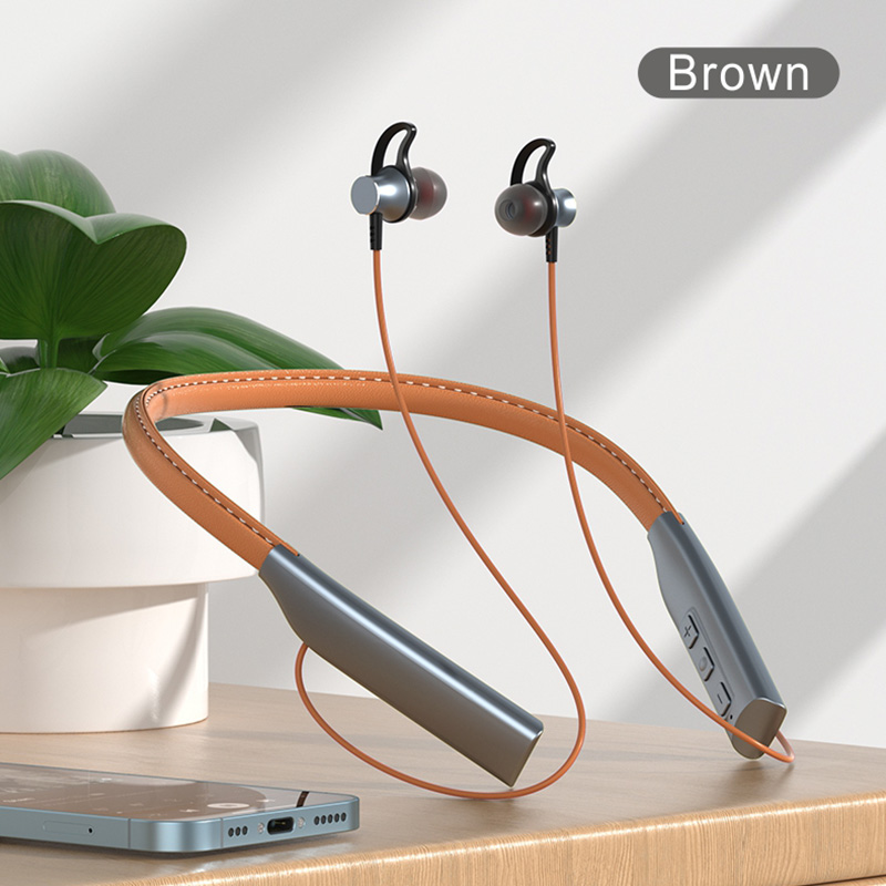 Fone Bluetooth-Kopfhörer, kabellose Kopfhörer, magnetisch, Sport-Nackenbügel, um den Hals hängende TWS-Ohrhörer, kabelloses Bluetooth-Headset mit Mikrofon: Brown