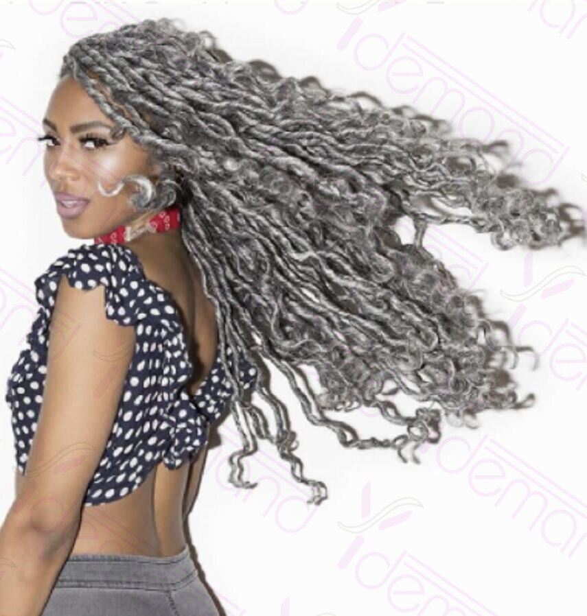 Y demand Long Dreadlocks Braided Wigs Grey Goddess Faux Locs Hair 24inch Natural Synthetic Wig For Black Women/Men