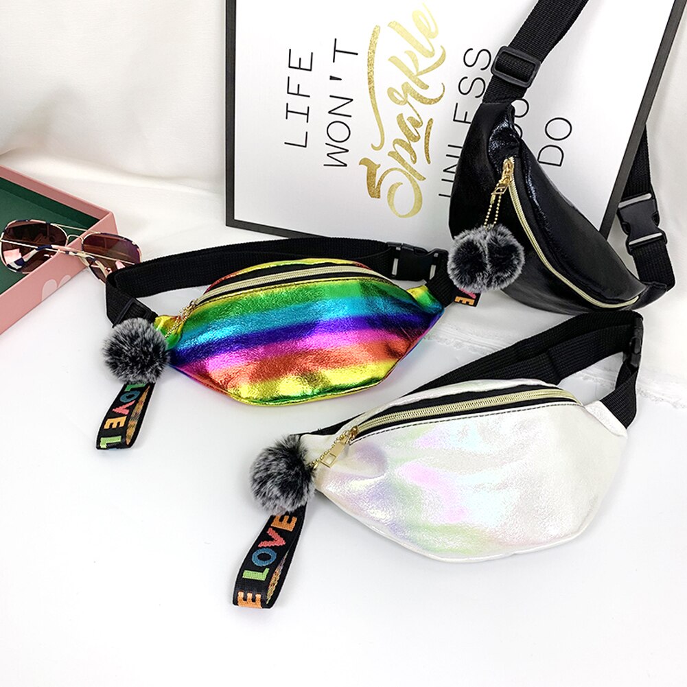 Delle Ragazze Delle donne del Pacchetto Della Vita di Arcobaleno Colorato di Fanny Sacchetto Della Cinghia Del Sacchetto Pom Amore Della Nappa Del Sacchetto Hip Bum Borse Da Viaggio di Sport Piccola Borsa di modo di Nuovo