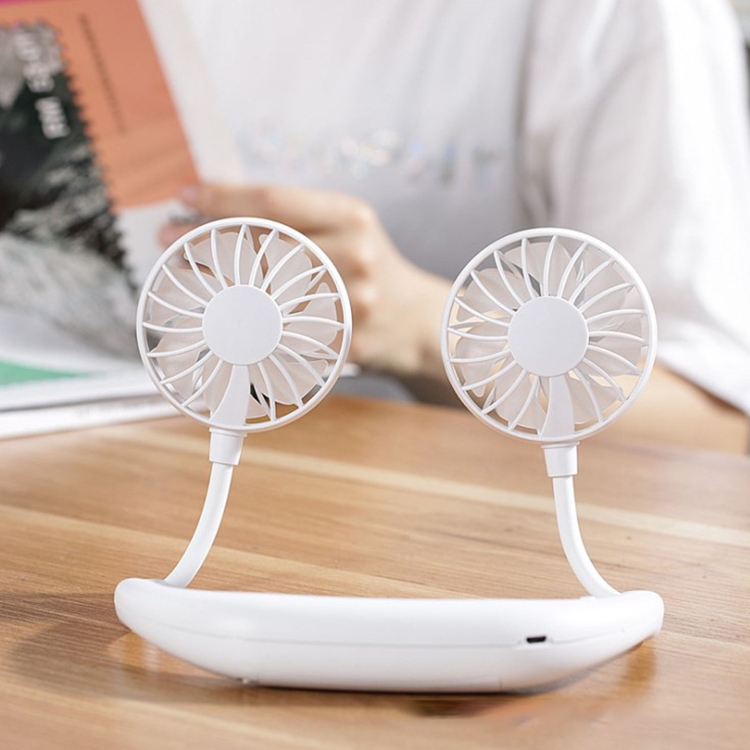 Justerbar 7 blad mini usb genopladelig ventilator bærbar hals sport fan halsbånd skrivebord hånd air fan conditioner til værelse: Hvid