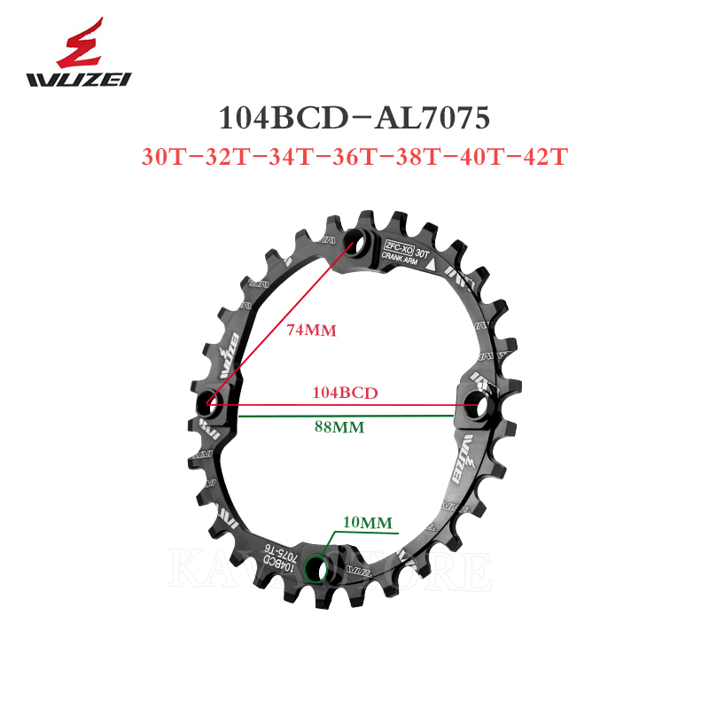 Wuzei 104BCD MTB Kettingblad Smalle Brede 104 BCD Kroon Mountainbike Tandwiel 30 32 34 36 38 40 T Fiets Ster Fiets Kettingwiel