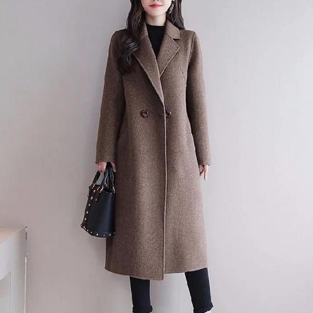 Casaco de lã monocromático feminino, Manga comprida, Dois botões, Bolsos, Lapela, Elegante, Casacos, Moda, Outono, Inverno