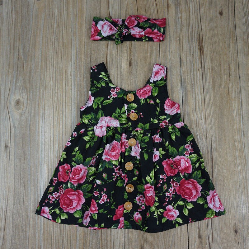 Vestido para niña pequeña, ropa Floral con botones, vestido de boda, vestido de verano Formal