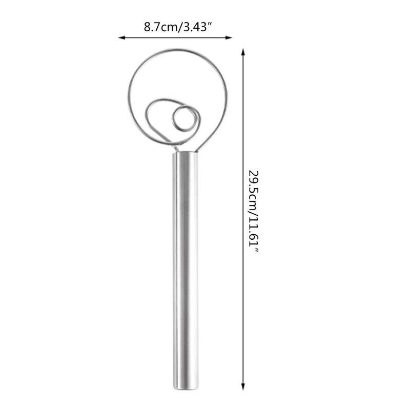 Rostfritt stål visp mjöl spiral omrörare dansk visp pinne stål handtag mixer gör det själv bröd deg bakverk gadge