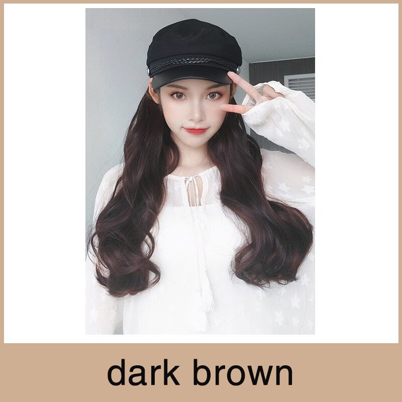 MUMUPI-Peluca de sombrero extensible para mujer, gorro de marinero sintético liso con cabello largo, peluca integrada, extensión de cabello adecuado para: 1B/30HL