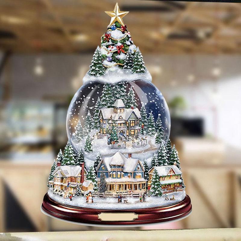 Christmas Wallpaper Tree Rotating Sculpture Train Decorations ornament Create Stickers festival atmosphere Paste Window Pas O9G5