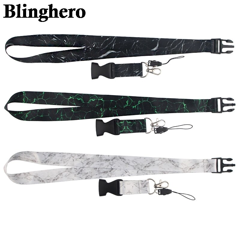 CA1187 Zwart Wit Marmer Patroon Neck Strap Lanyard Voor Key Id-kaart Badge Houder Telefoon Touw Sleutelhanger Camera Lanyards 1 stuks