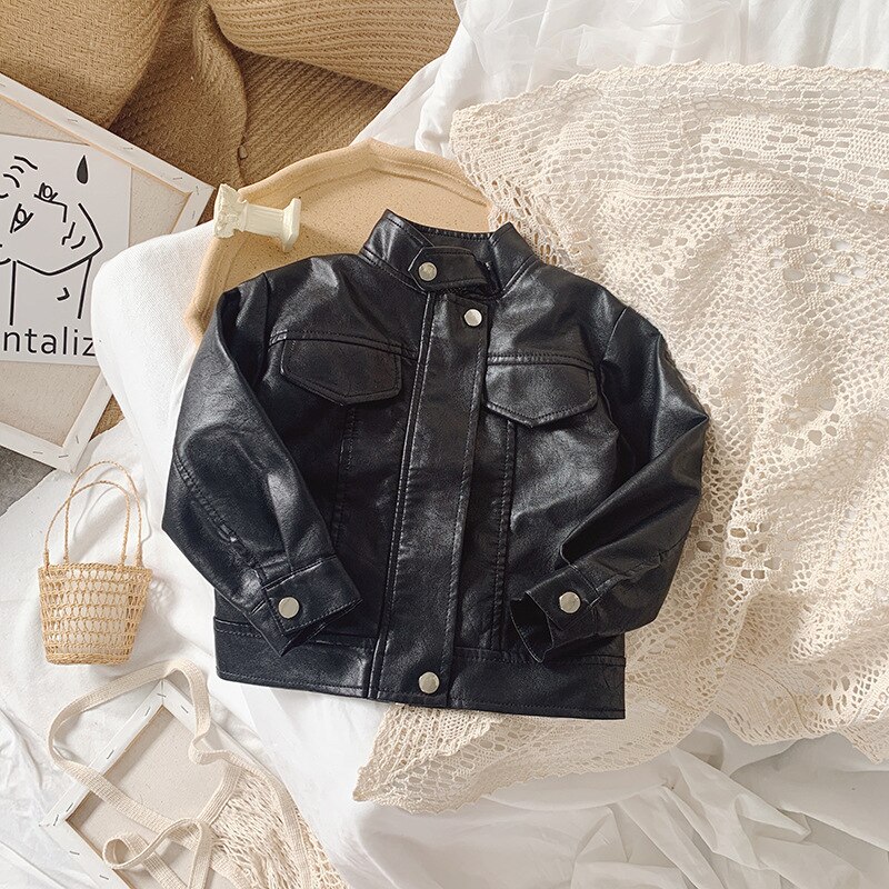 kids baby girls Boys leather jacket spring Autumn children children PU leather coat toddler children clothing 1-6Y