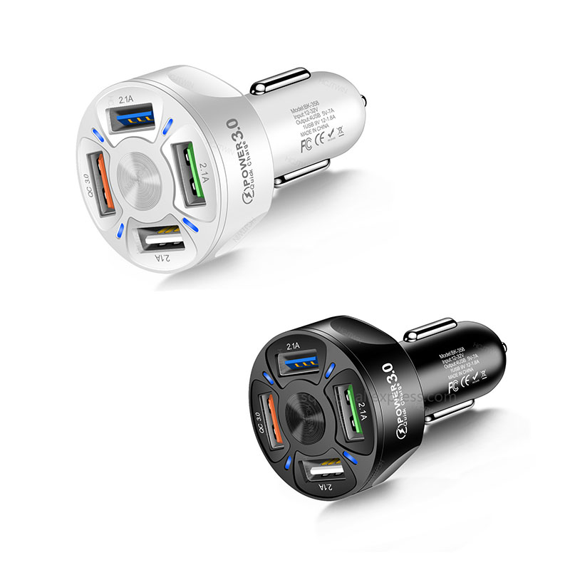 10 stück/set 4 -port-usb-autoladegerät mit 48w schnelllade- und 7a mini-schnellladeanschlüssen für iphone 11 , xiaomi und huawei handys.: 4u- auto-ladegerät