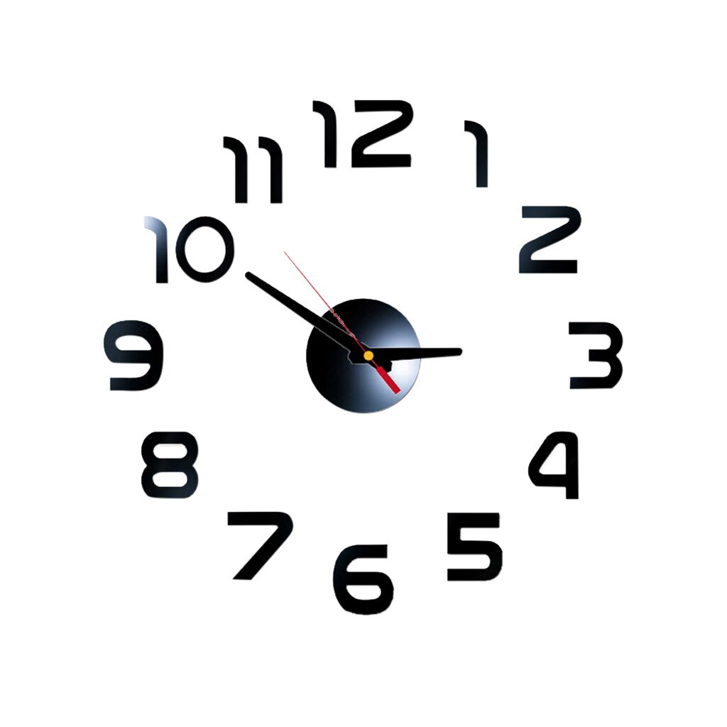 30@ Diy Large Wall Clock Modern 3D Wall Sticker Clock Silent Home Decor Living Room Acrylic Quartz Horloge Decor Clock: Black