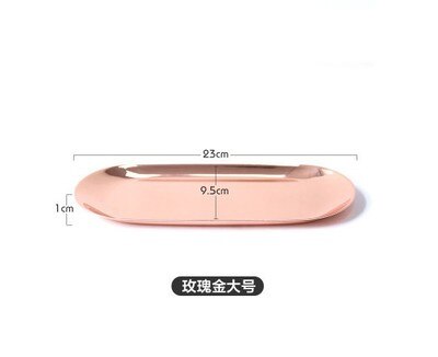 Nordic Rose Gold Metal Storage Tray Luxurious Brass Gold Silver Oval Plate Iron Fruit Plate Jewelry Display Tray for Home Decor: rose gold -L