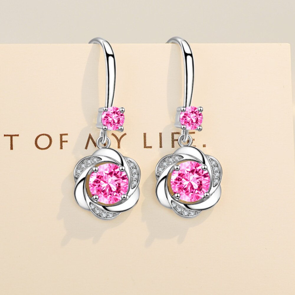 Nehzy 925 prata esterlina nova moda feminina jóias rosa azul branco cristal zircon mid-length borla trevo flor brincos