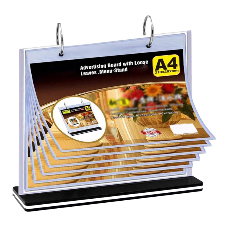 2X A4 Multi-Page Flip Display Card Label Display Stand Detachable Label Business Menu Holder