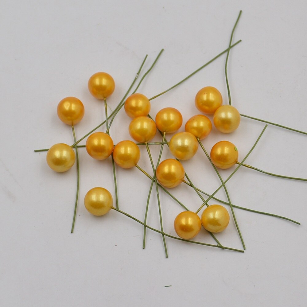 Perles en plastique, 40 pièces, fleurs de baca, étamine artificielle, pour décoration de mariage, bricolage, Scrapbooking, couronne décorative, fleurs de pistel: YELLOW