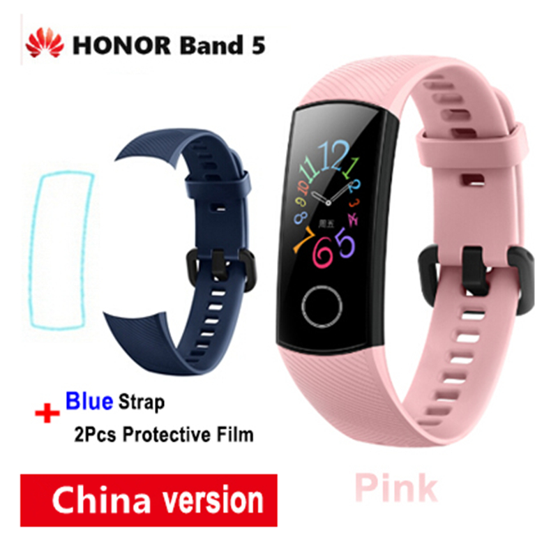 Huawei Honor band 5 Smart Band Blood Oxygen Optional smartwatch AMOLED Huawei smart band heart rage ftness sleep tracker: CN pink blue Strap