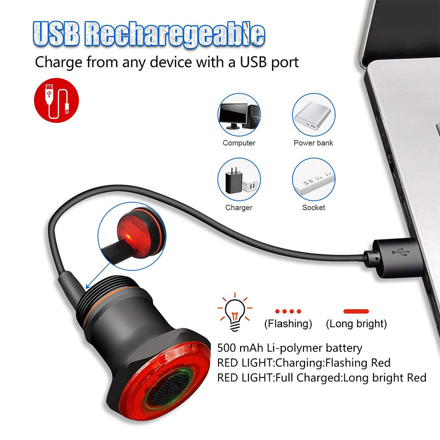 Lism smart sykkel baklys auto start stopp brems ipx 6 vanntett usb frakt sykling baklykt sykkel ledet lys