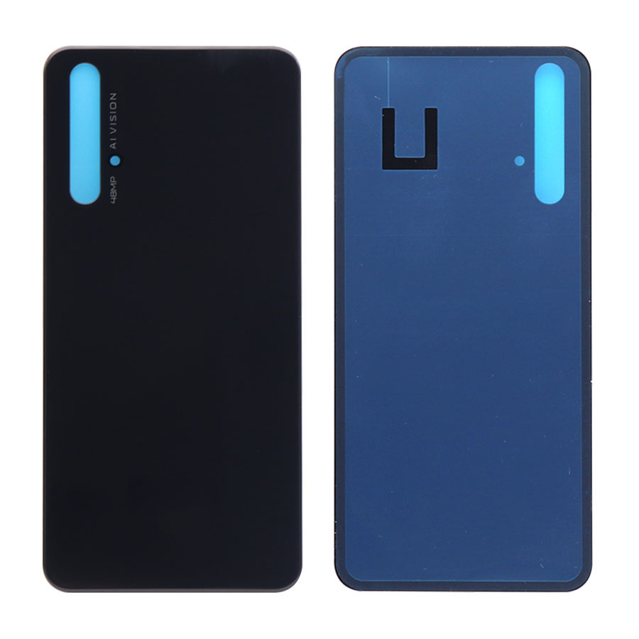 Zonder Logo Voor Huawei Honor 20 Batterij Cover Terug Glas Achterpaneel Behuizing Deur Case + Camera Lens Vervanging + sticker YAL-L21: Black No Lens