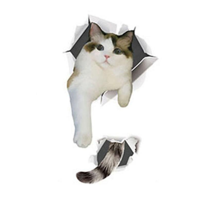 3D Lovely Cat Toilet Stickers Wall Stickers Home Decoration DIY Funny Cartoon Animal Wc Mural Art Vivid Kitten Puppy Safari PVC: G