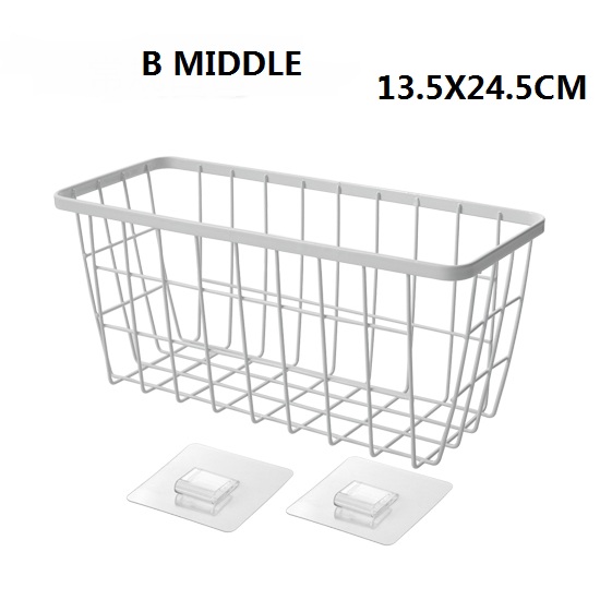 Cesta colgante de rejilla de hierro forjado para decoración de pared, soporte de exhibición para artículos pequeños, colgante para interior, ZP7151642: B MIDDLE WHITE