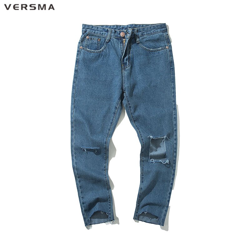 VERSMA-ropa de calle GD para hombre, pantalones vaqueros rasgados de motorista, rasgados, Rip Curl, Hip Hop, Punk, desgastados, 3/4: L