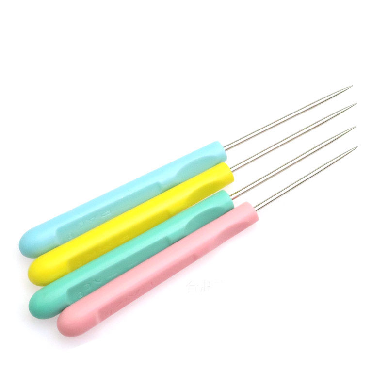 4PCS Plastic Handle Metal Needle Sewing Awl Round Hole Plastic Handle Bradawl DIY Tool Sewing Awl Straight Tip Needle Awl