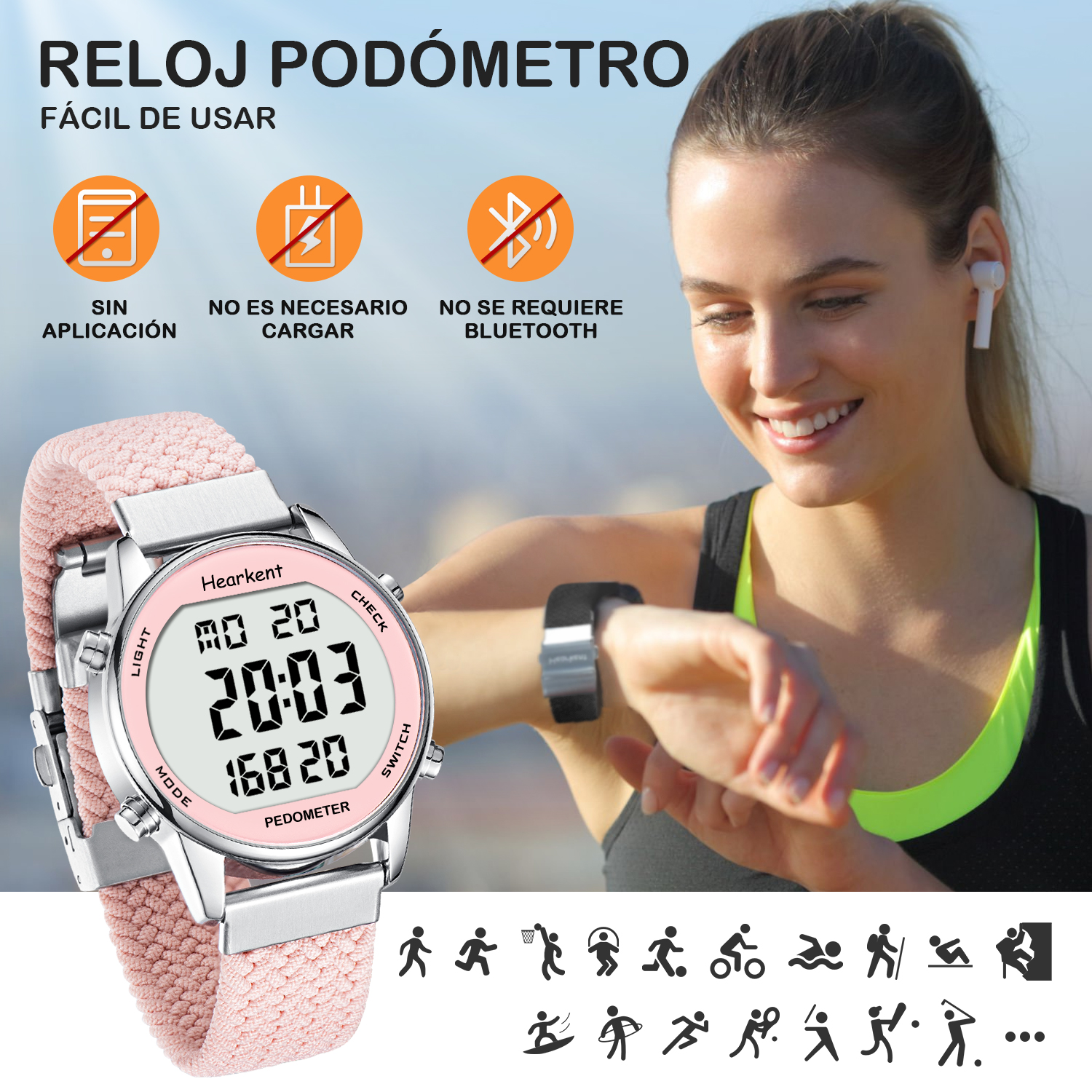 Hearkent stappenteller sporthorloges stappenteller horloge dames digitale horloges calorieën mijl stopwatch countdown voor wandeltracker