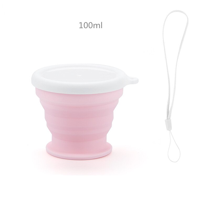 Taza plegable de silicona para niños y estudiantes, botella de agua de 350ml, libre de bebida deportiva al aire libre, taza de café: 100ml-Pink