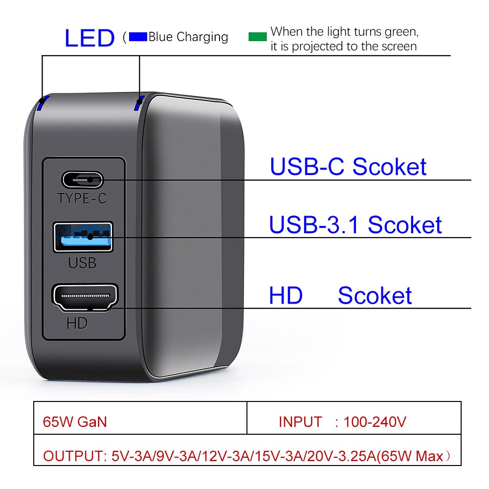 65w multifunktionale 3.0- usb-ladestationen mit typ-c-pc-adapter und hd-tv-konverter für nintendo switch, smartphones und ipads