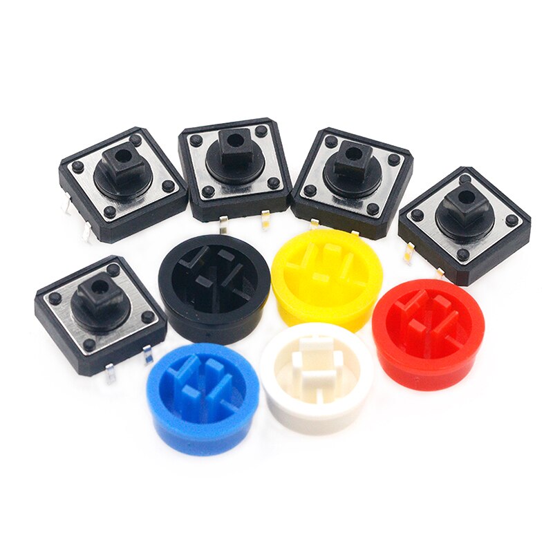 Interruptor de botón táctil para Arduino, pulsador momentáneo de 12x12x7,3 MM, con tapa táctil, 25 unidades (5 colores), 25 unidades