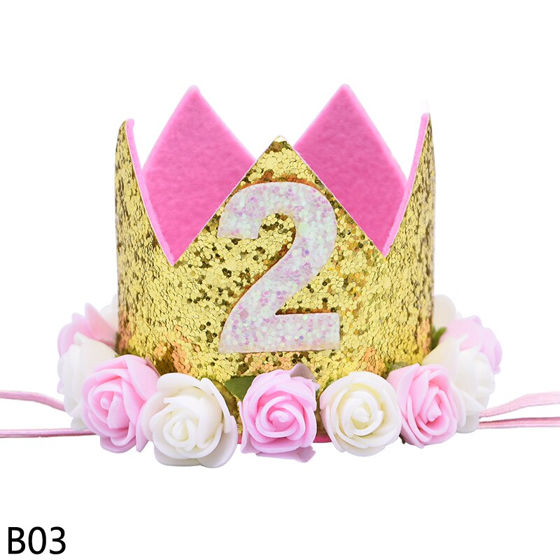 Roze kroon bloemen haarband baby jongen meisje hoofddeksel kinderen hoofdband babyshower 1 2 3 jaar oud haaraccessoires: B03