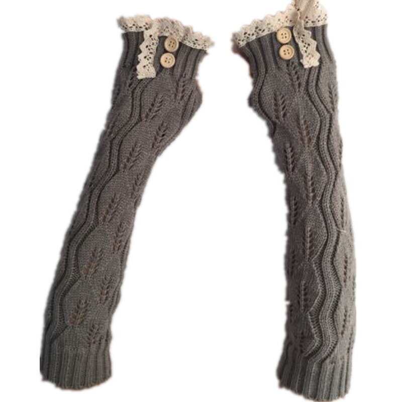 Herfst Winter Mode Handschoen Jaar Kant Knop Gebreide Garen Warm Houden Vingerloze Half Vinger Lady Vrouwen Arm Lange handschoenen: light grey