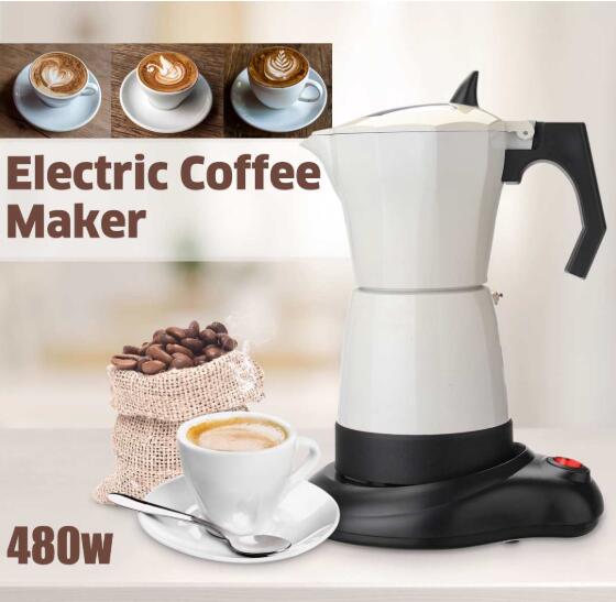300ml elektriske espresso moka gryder kaffe perkolatorer italiensk mokka kaffemaskine 220v kogeplader filter perkolator cafetiere: Hvid