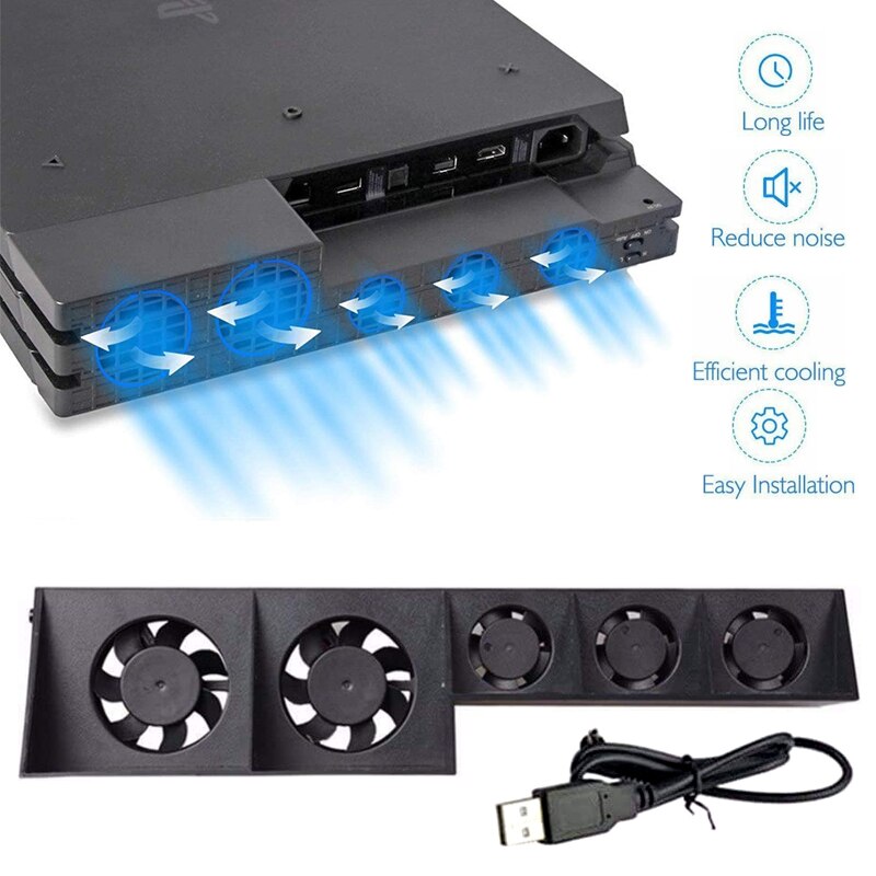 USB External Cooling Fan 5 Fan Turbo Temperature Control Cooler For Sony PlayStation 4 PS4 Pro Slim Gaming Console Holder