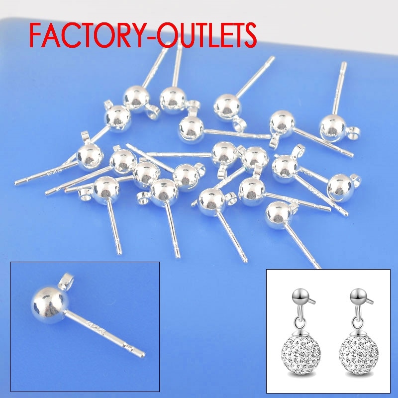 100PCS Lot 925 Sterling Silber Frauen Schmuck Erkenntnisse Echt Stud Ohrringe Pin Ball Perlen Kopf