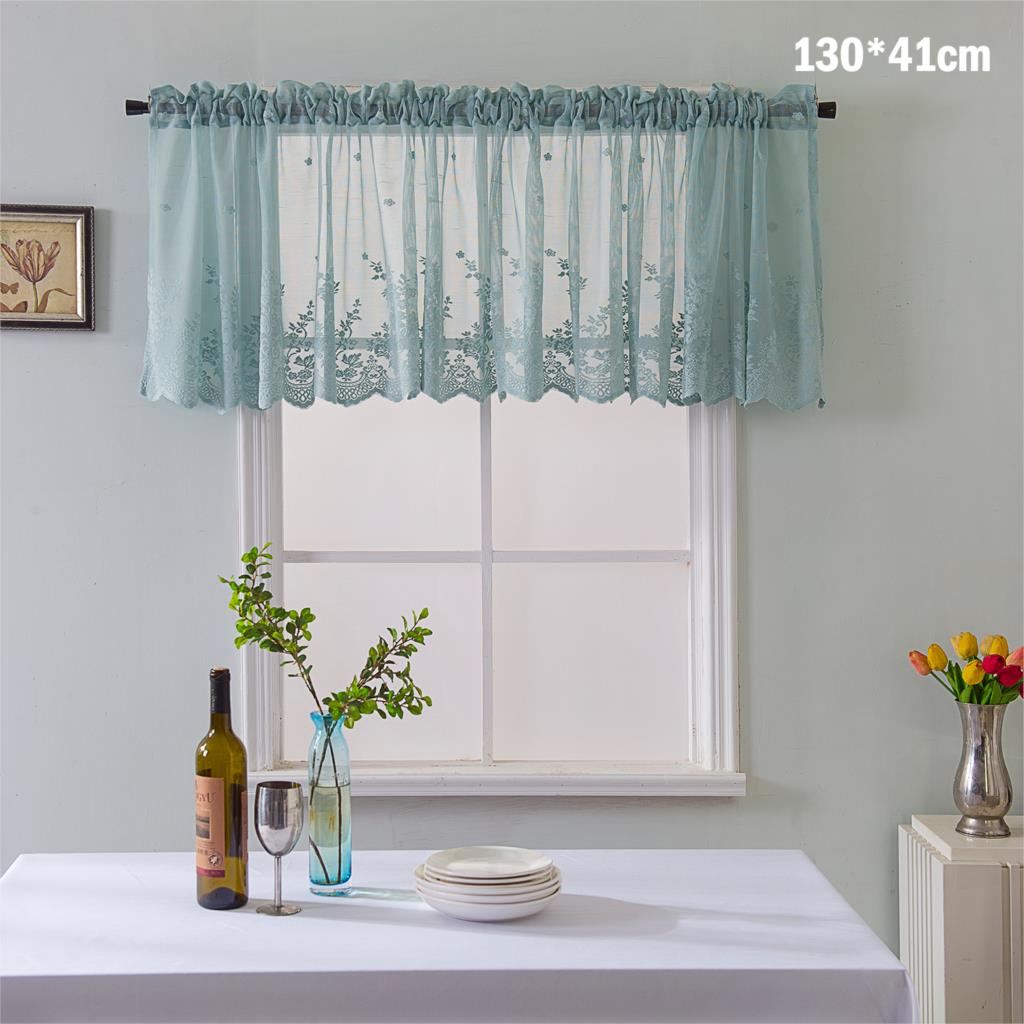 Modern Lace Jacquard Window Curtain Valance Lace Hem Coffee Short Curtain for Kitchen Cabinet Door Bedroom Home Decor