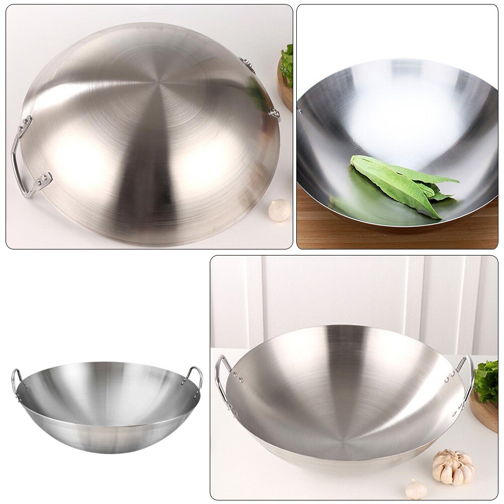 Stainless Steel Double Handle Wok Practical Wok Kitchen Utensil Household Wok