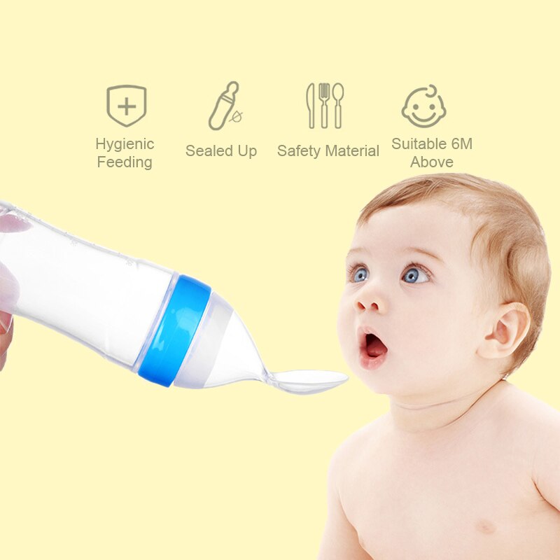 Beeshum 90ml Baby Squeezing Feeding Spoon Safety Silicone Training Baby Bottle Spoon Infant Cereal Food feed Spoon baby gadgets