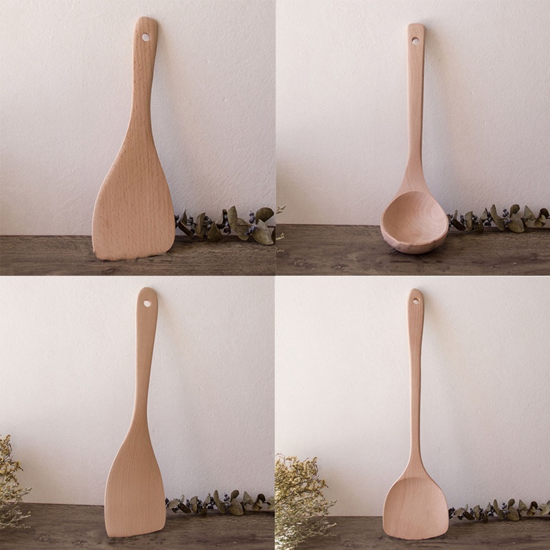 Utensilios de cocina de madera Natural, espátula, cuchara para mezclar, utensilios de cocina, palas de comida y cena 1 unidad