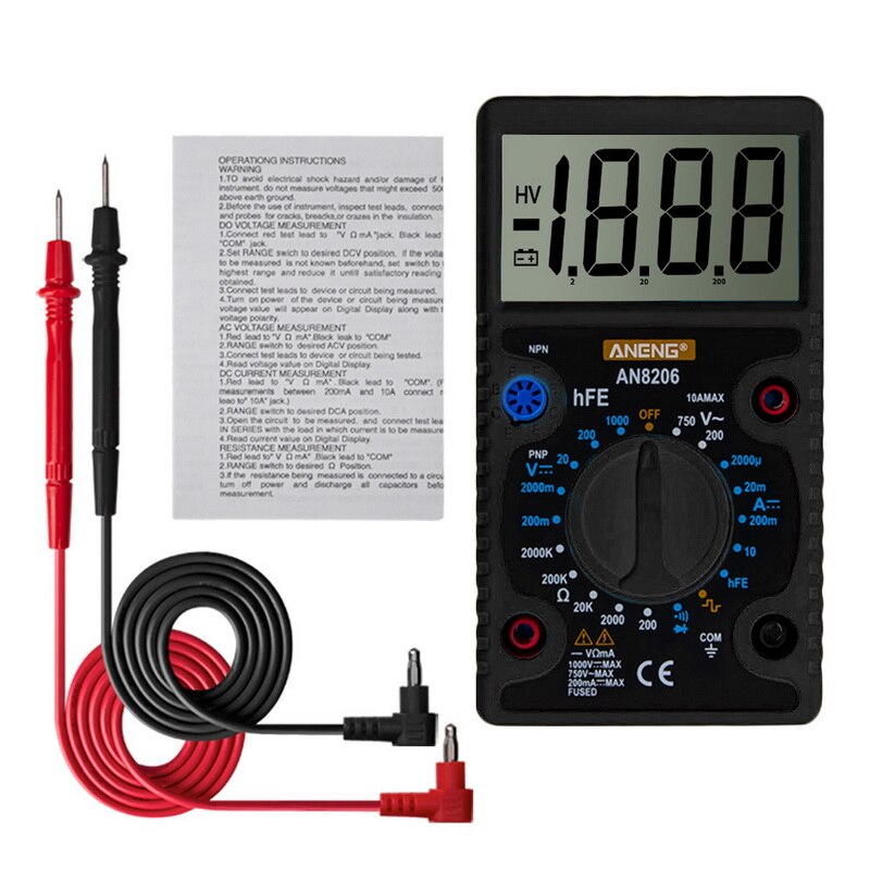 Junejour Portable Digital Multimeter Tester Big Screen Pocket Multimeter Resistance Backlight AC/DC Ammeter Voltmeter Ohm: B