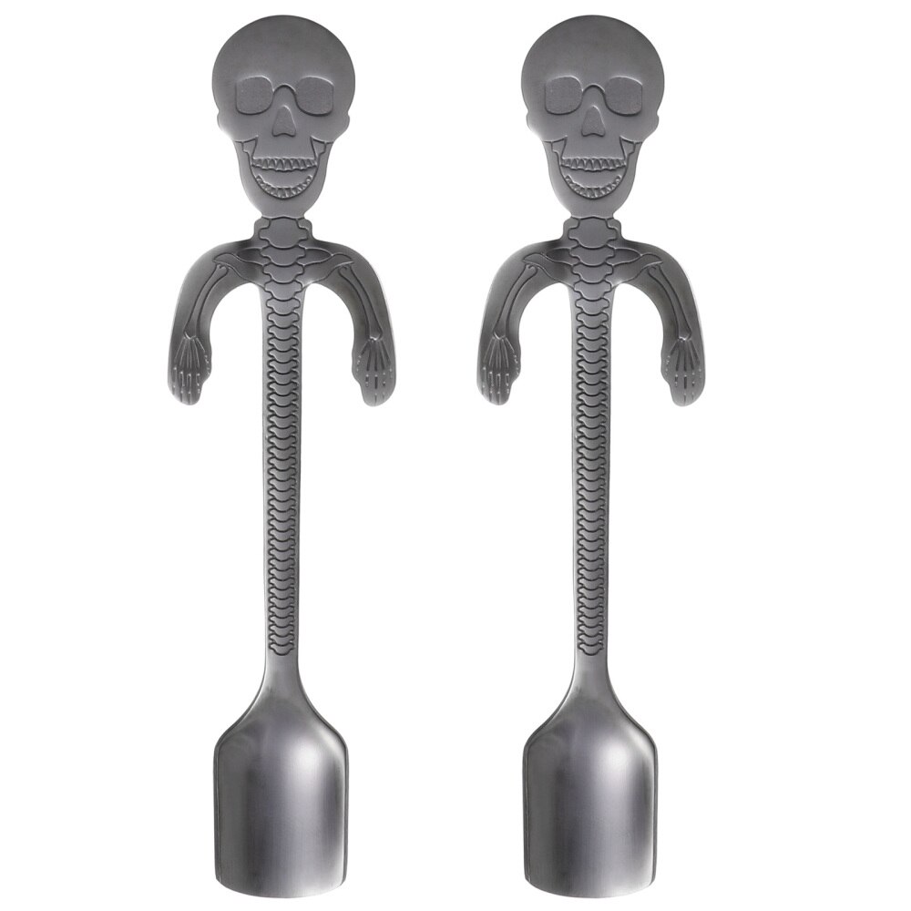 2 Stuks Rvs Koffielepels Schedel Roeren Lepel Creatieve Dessert Lepel: Black