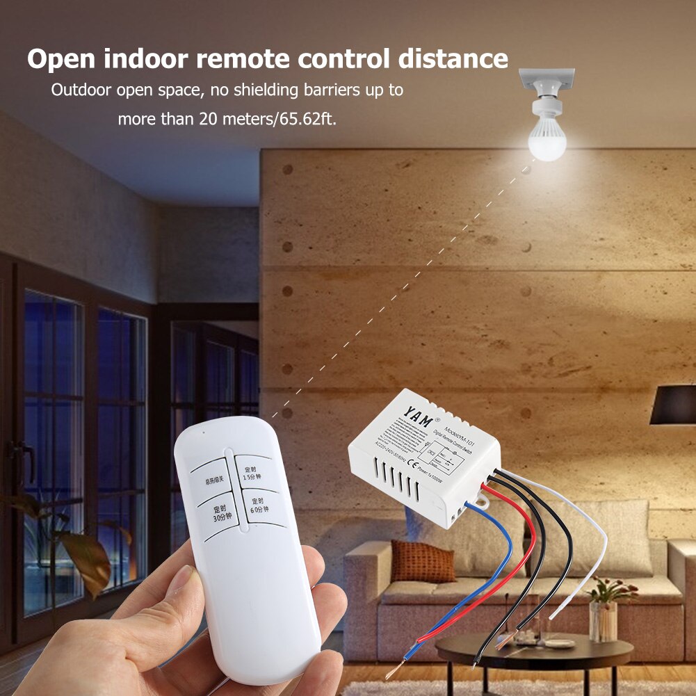 1 Pcs DIY 220V Wireless Remote Control Switch ON / OFF 2 Lamp Light Control Switch for Light Bulb Receiver for UVC Light