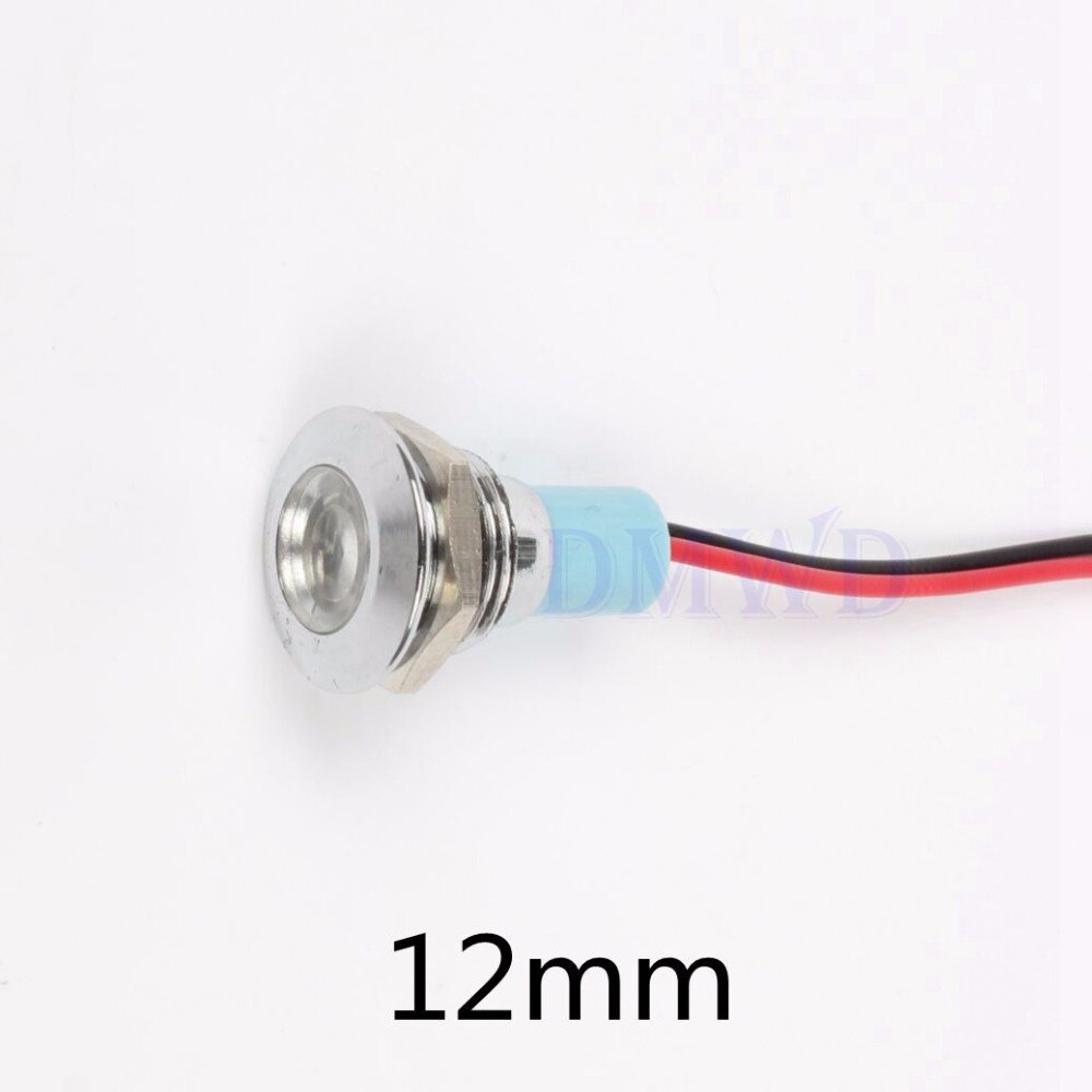 12mm vanntette metall flat rund indikator signallampe lys 3v 6v 12v 24v 220v med ledning rød gul blå grønn 12 zsd.x