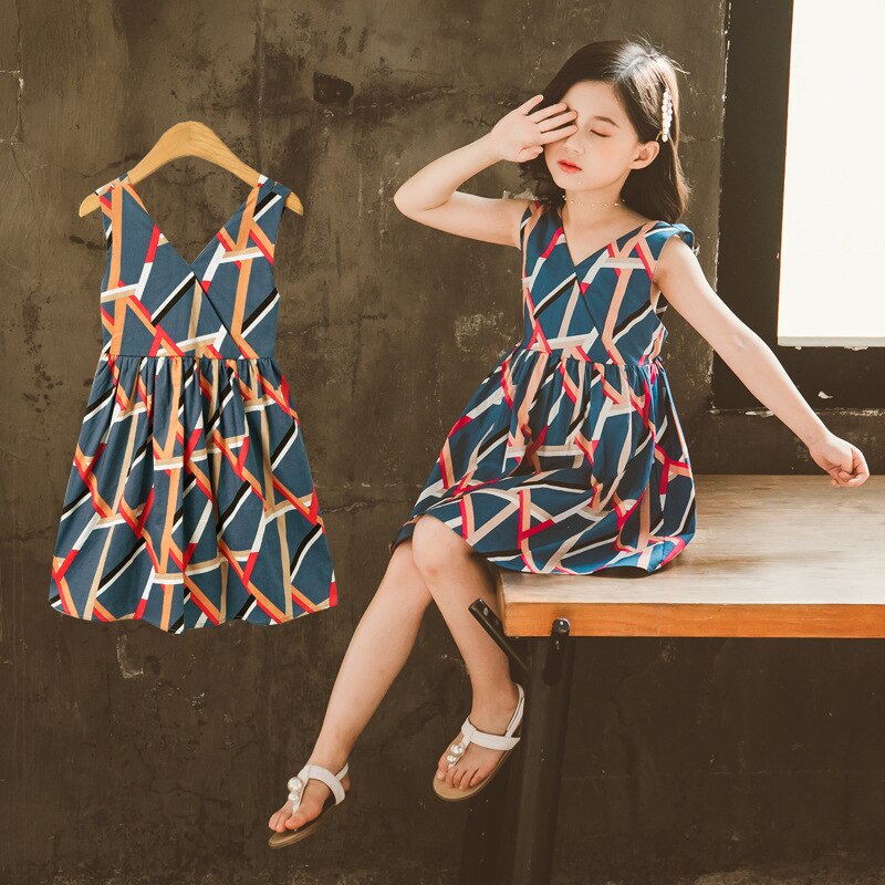 Schattige jurkjes babymeisje prinsessenjurk v-hals mouwloos rugloos jurken kinderkleding casual zomer