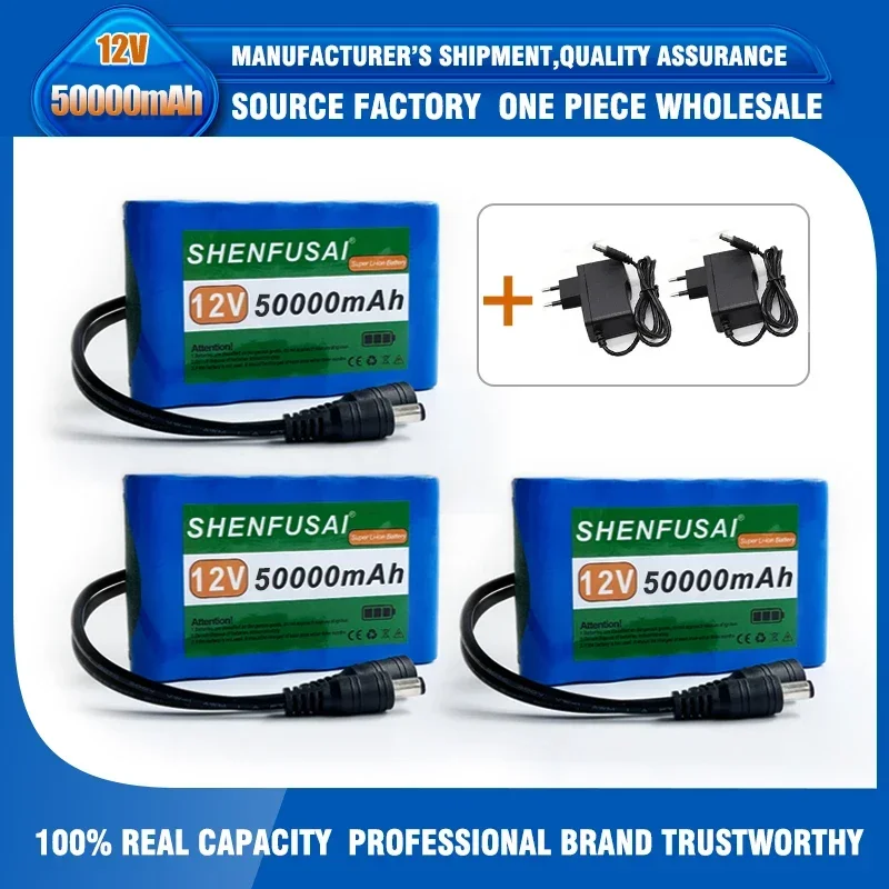 Portable Super 12V 50000mah Battery Rechargeable Lithium Ion Battery Pack Capacity DC 12.6v 30Ah CCTV Cam Monitor + Charger: light yellow