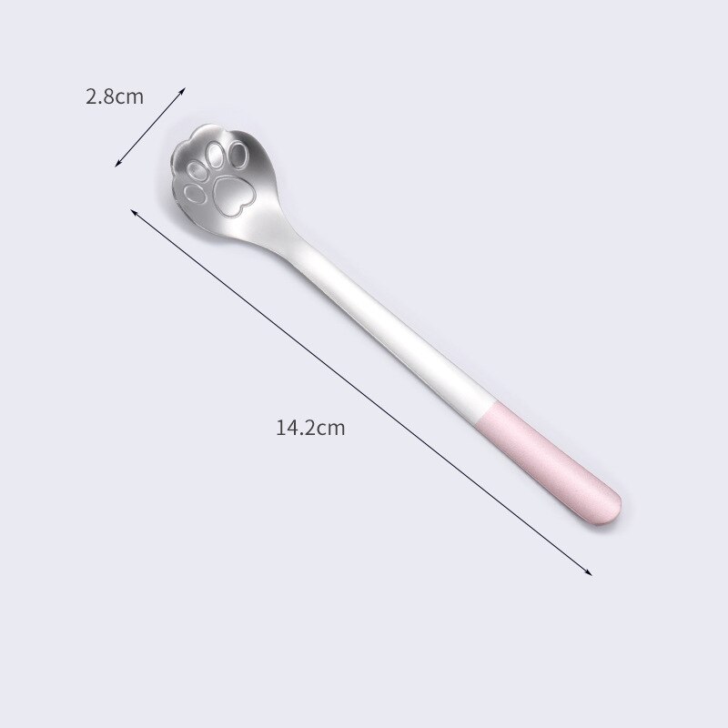 Cartoon Cat's Claw Spoon 304 Stainless Steel Spoon Coffee Stirring Spoon Ice Cream Long Handle Dessert Spoon: Silver Pink