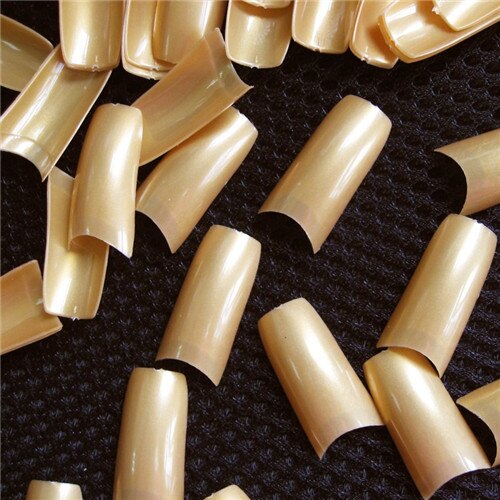 500 PCS French Style Nail Tips Pearl Pearly Color False Acrylic Nails UV Gel Nail Art Tips Tools: Pearl gold